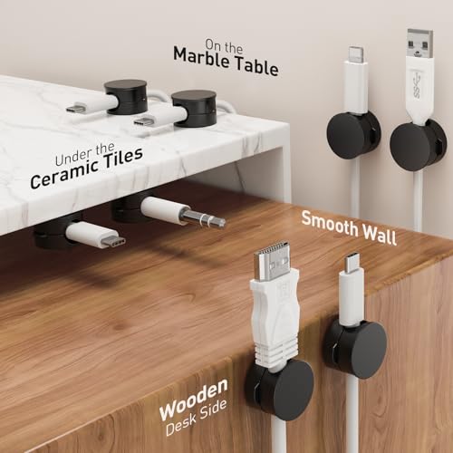 AGPTEK 8 Pack Magnetic Cable Clips, 360° Rotatable Cord Holder, Black - color: Black