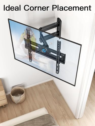 Pipishell Full Motion TV Wall Mount for Most 26-65 inch Flat & Curved TVs up to 77 lbs, Adjustable Bracket Height, Corner TV Mount with Single Articulating Arm, Max VESA 400x400mm, PIMF9 - style: Fits 26-65" TVs / Single Stud