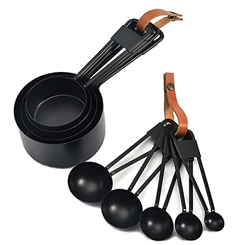 Black Stainless Steel Measuring Cups and Spoons Set, 9PCS - color: Black-9pcs