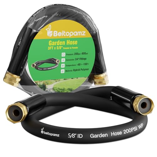 Short Garden Hose 3 ft x 5/8" Female to Female, Heavy Duty Small Water Hose Extender Connector, Leak-Free Connections Hybrid Rubber Leader Hose with 3/4" Double GHT Fittings, Black - size: 3ft Female to Female