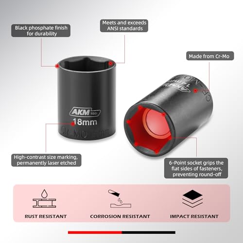 3/8 Inch Drive Magnetic Impact Socket Set, 14-Piece Metric, 7mm-19mm, 6 Point, Cr-Mo, Square Drive, Magnetic Socket with Adapter and Magnetic Rail - size: 14PCS 3/8" Magnetic Socket with Rail