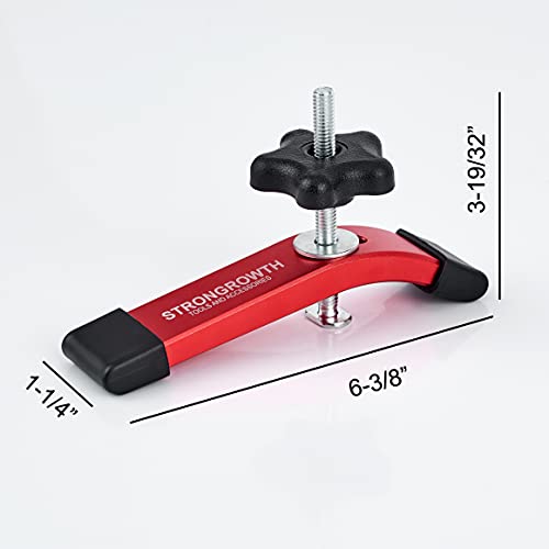 T track Hold Down Clamps - Double Cut Profile Universal T-Track Clamps, 6-3/8"L x 1-1/4"W - Woodworking and t slot clamp - Fine Sandblast Anodized - Red Color-6PK - style: T-Track Clamps 6pk