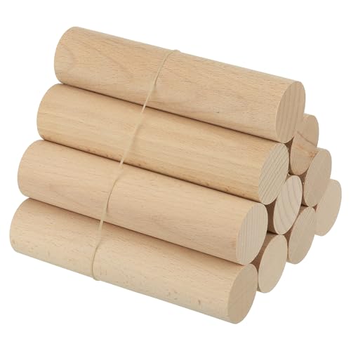 PATIKIL 1-3/8 x 6 Inch Dowel Rods Wood Sticks Unfinished Round Dowels 10pcs - size: 1-3/8"x 6"