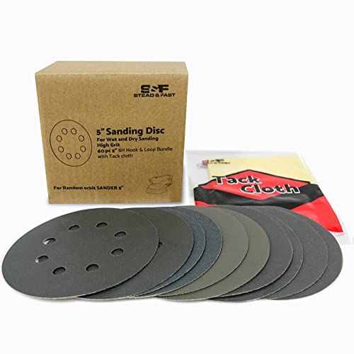 S&F STEAD & FAST 5 inch Wet Dry Sanding Discs Hook & Loop 60 pcs