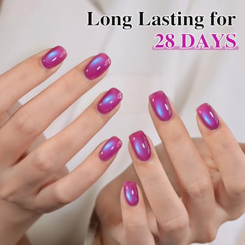 Double Rhythm Jelly Glass Cat Eye Gel Polish with Magnet 15ML Holographic Glitter Shimmer Translucent Sheer Color Magnetic Nail Polish Salon DIY at Home (Dark Navy-MC1268) - color: Aurora Blue Lavender
