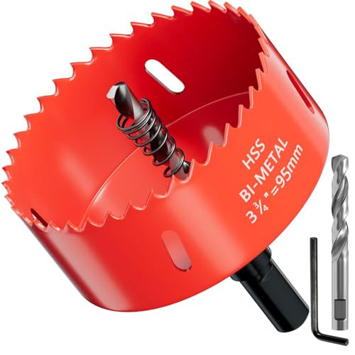 3-3/4 in. Bi-Metal Hole Saw Drill Bits - Versatile and Durable Hole Cutter for Wood, Plywood, Plaster Drywall, Ceiling, Plastic Pipe, PVC and Thin Metal - Includes Arbor & Pilot Bit (95mm) - size: 3-3/4"(95mm)