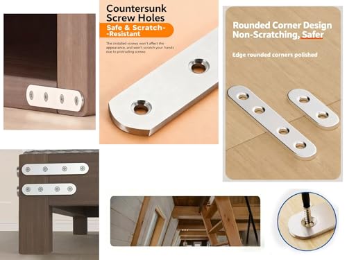 100PACK 1.4INCH X 0.6INCH Stainless Steel Straight Flat Bracket Repair Plate Brace,Mending Joining Plates for Wood, Board, Bed Frame, Furniture & Shelves,with Screws - size: 100PACK 1.4INCH X 0.6INCH