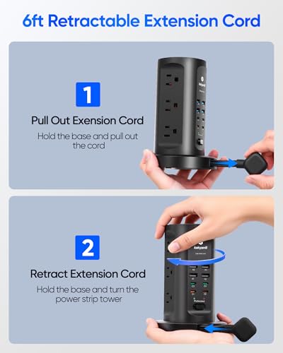 Power Strip Tower, kakyanill PD 65W Charging Station 9 AC Outlets 8 USB - color: Black, size: 65W