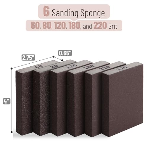 Bates- Sanding Sponge, 6 pcs, 60/80/120/180/220 Grit, Sandpaper Block, Sanding Blocks for Wood, Drywall Sanding Block, Drywall Sanding Sponge for Wood, Sanding Blocks Drywall, Sandpaper for Drywall - size: 6 Pack, 60/80/120/180/220 Grit