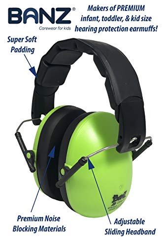 BANZ Kidz Earmuffs 2 Years & Older - Loud Noise Cancelling, Size Adjustable - color: Lime