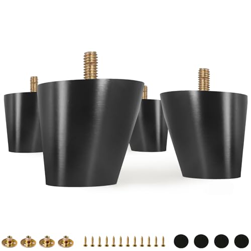 FoDau770 Rubber Wood Legs 2", Slant Taper, 5/16"-18 Thread, Black, 4pcs | Wood Couch legs - Mid Century Sofa Legs - Furniture legs Replacement for Cabinet Dresser Chair Ottoman - color: Black, size: 2 Inch - Slanted (80°)