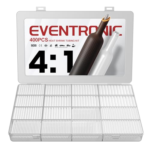 Eventronic 4:1 Heat Shrink Tubing Kit, 400PCS Adhesive Lined Tubing, Clear - color: Clear