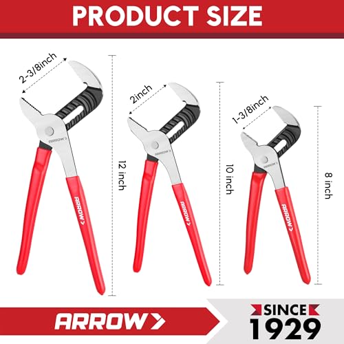 ARROW 3-Piece Groove Joint Pliers Set for Plumbing Repair, Home Maintenance - size: 3PCS (8", 10", 12")