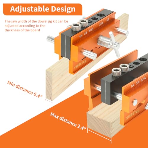 Self Centering Doweling Jig Kit - Adjustable Width Dowel Jig Kit for Straight Holes, Biscuit Joiner Set, 6 Bushings, 3 Size Drill Bits - Woodworking Precision Tool