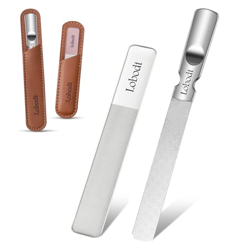 Glass & Stainless Steel Nail File, for Natural Nails, Leather Case