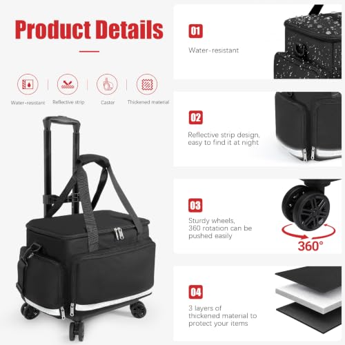 Medical Bag Rolling Roller Bag Trolley Duffel Nurses EMT CNA RN Empty for First Aid Responder Home Health Care Nursing Student Roll Duffle Bag Carry on Wheels Wheeled Work Physicians Doctor - color: Black