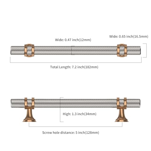 Asidrama 10 Pack 5 Inch(128mm) Knurled Satin Nickel and Champagne Bronze Kitchen Cabinet Handles, Cabinet Pulls Kitchen Cabinet Hardware Cupboard Handles Drawer Pulls - color: Nickel-Champagne Bronze, size: 5" Hole Center, style: 10 Pack