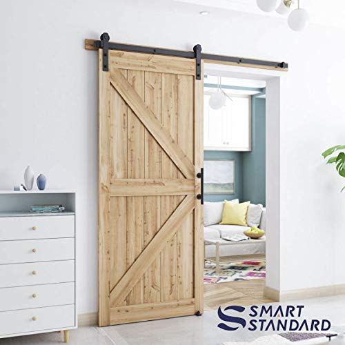 SMARTSTANDARD 6 FT Heavy Duty Sturdy Sliding Barn Door Hardware Kit, Black - size: 6 Feet