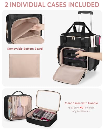 Rolling Hair Tools Travel Bag, Hairstylist Bag with Wheels, Black - color: Black