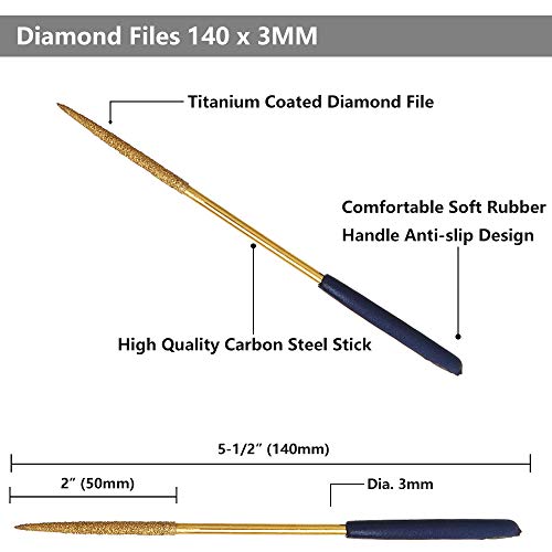 Yakamoz Mini Diamond File Set, Titanium Coated, 3x140mm for Metal Polishing