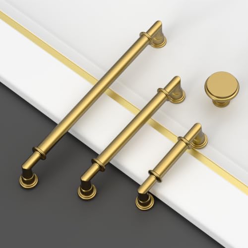 Asidrama 10 Pack 5 Inch(128mm) Vibrant Brushed Moderne Brass Cabinet Pulls Heavy-Duty Solid Kitchen Cabinet Handles Drawer Hardware for Bathrooms Cabinets 2281 - color: Vibrant Brushed Moderne Brass, size: 5" Hole Center