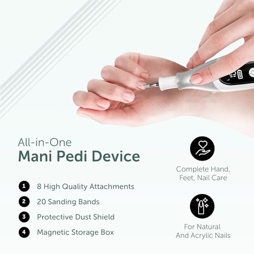 PediLux Pro Professional Manicure Pedicure Kit, Cordless Electric Nail File Drill Set, Thick Toenail Grinder, Toe Nail Dremel Tools, Filer, Buffer, Sander, Remove Cuticles, Callus for Men & Women - style: White