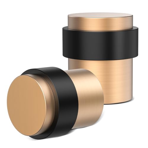 2 Pack Brushed Rose Gold Door Stoppers for Floor Mounting， Door Stopper Heavy Duty，304 Stainless Steel Cylindrical Made with Rubber Bumper，Floor Mount Door Holder Keep Door Open - color: Gold, size: 2 Pcs
