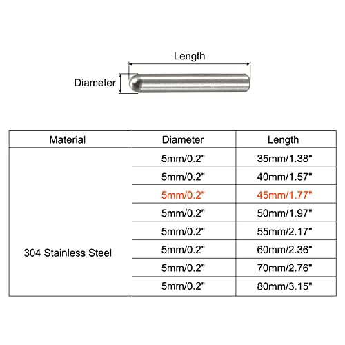 uxcell 5x45mm Dowel Pins, 5pcs 304 Stainless Steel Round Head Flat Chamfered End Dowel Pin Bunk Bed Pins Shelf Pegs Support Shelves Fasten Elements - size: 5x45mm
