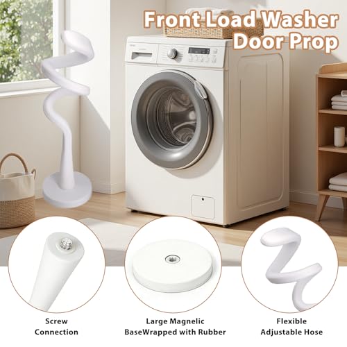 Magnetic Washer Door Stopper & Holder Strong Flexible Prop to Keep Front Load Washer/Dryer Door Open Fits LG Samsung Laundry Accessories (White) - color: White
