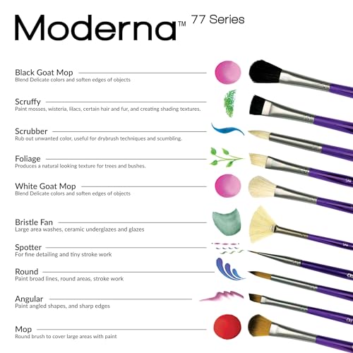 Royal & Langnickel Moderna, 5pc Scruffy & Mop Variety Brush Set for All Painting Mediums, Includes - Scruffy, Mop, Scrubber & Round Brushes Purple - style: Scruffy & Mop Variety