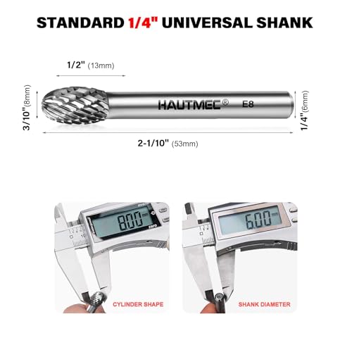 HAUTMEC Tungsten Carbide Rotary Burr Bit YG6, 1/4" Shank Double Cut Die Grinder Bit, Low Vibration Precision Rotary File for Metal Grinding, Engraving & Deburring (8MM Oval), HT0452 - color: Oval, size: 8mm