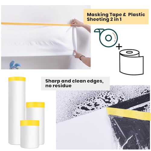 ADHES Pre Taped Masking Film with Adhesive Edge, 55 inch x 108 feet - size: 1400mm x 33m-3rolls