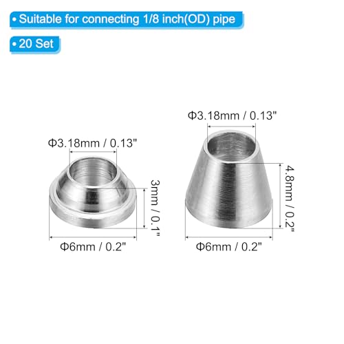 PATIKIL 1/8" Tube OD 304 Stainless Steel Compression Tube Fitting Sleeve, 20 Pack Double Ferrule Ring Tubing Fitting Assortment Kit, Silver - size: 1/8 Inch