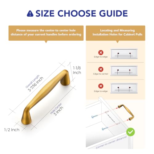 Ravinte Brushed Brass Cabinet Handles Solid Handles,3 Inch,5 Pack - color: Brushed Brass, size: 3 Inches Hole Center