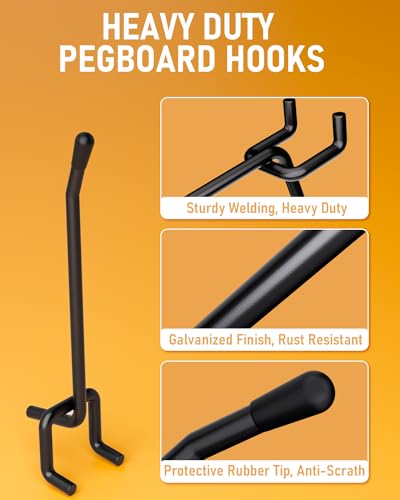 INCLY 60 Pack 4 Inch Black Pegboard Hooks, 1/4" Heavy Duty - color: Black, size: 4inch-60pcs