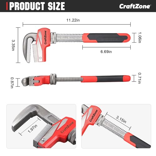 11 Inch Aluminum Pipe Wrench, Heavy-Duty Adjustable Plumbing Wrench, 80mm Max Jaw Capacity, Cr-V Steel Jaw, Lightweight Straight Pipe Wrench for Pipe Fittings - size: 11in