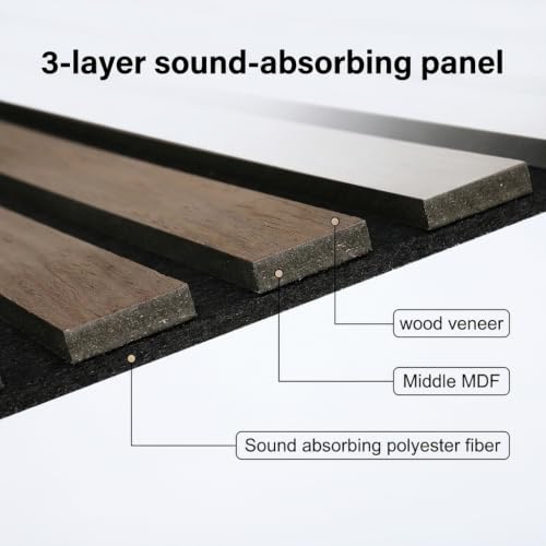5 Pcs Wood Slatwall Panels Large Acoustic Panels for Wall 47.2 x 23.6 x 0.4 Inch Soundproof Sound Dampening Wood Veneer Sound Absorbing Wall Panel for Bedroom Home Studio Office (Dark Walnut) - color: Dark Walnut