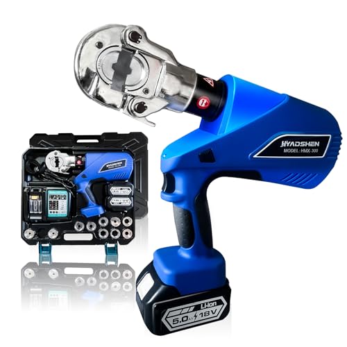 Electric Hydraulic Cable Lug Crimper Pliers Rechargeable Crimping Tool 6 Ton Electrical Terminal Cable Wire Fiber Crimper Kit with 11 Dies (HMX-300)
