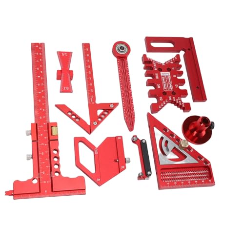 Woodworking Ruler Set, 9Pcs Aluminum Alloy Geometry Set Precision Measuring Tools for Accurate Layout Includes T Square Ruler, Compasses, Protractor, and Dovetail with