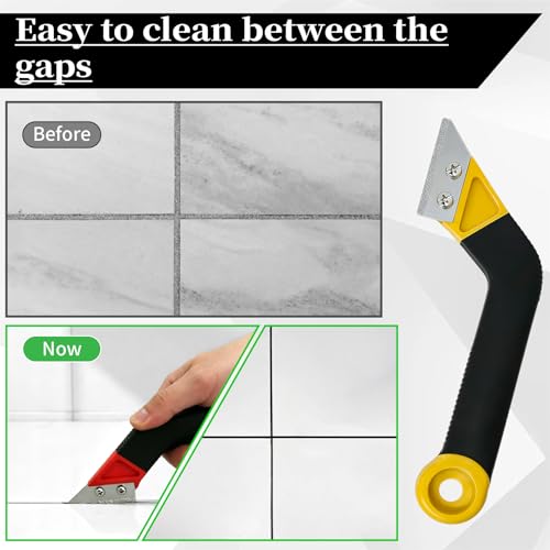Tile Grout Cleaner Tool Kit - 11Pcs Grout Removal Tool with Scraper Hook and Brush for Bathroom Floor, Caulk Remover for Tile and Stone