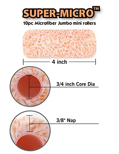 ROLLINGDOG 4 Inch Jumbo Mini Paint Roller Covers - color: microfiber roller covers(Pack of 10)