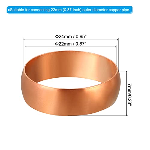 PATIKIL 22mm Tube OD Compression Sleeves Ferrules, 5 Pack Copper Ferrule Fitting Compression Fitting Assortment Kit for Air Water Gas - size: 22mm