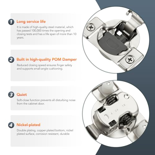 Satin Nickel Cabinet Hinges, 58 Inch Overlay, 10 Pack(5 Pairs) | Stainless Steel Build, Soft Close Concealed Hinge, 3D Self-Closing Adjustment, Face Frame Door Fit, Kitchen Cabinets - size: 5/8 inch overlay