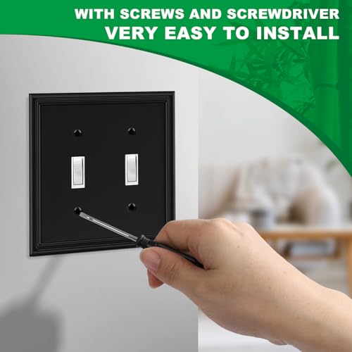Matte Black Decorative Double Toggle Light Switch Covers Wall Plate - size: 2 Toggle 2 Pack