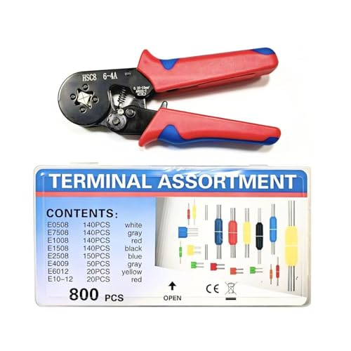 Fidioto Ferrule Crimping Tool Kit, One AWG23-7 (6-4A) Self-Adjustable Ratchet Wire Crimping Tool with 800PCS Wire Terminals Crimping Connectors Wire End Ferrules - size: 800pcs+Crimper
