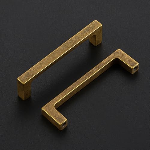 Ravinte Antique Brass Kitchen Cabinet Solid Handles,3-3/4 Inch,5 Pack - color: Antique Brass, size: 3-3/4 Inches Hole Center