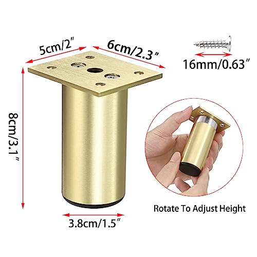 Sumnacon 4PCS Aluminium Alloy Furniture Legs, Round Adjustable Feet, 3 Inch - color: Gold, size: 3 Inch Height