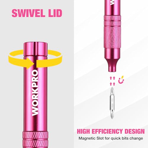 WORKPRO 24 in 1 Multi Bit Mini Screwdriver Set Magnetic, Pink - color: Pink