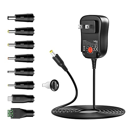 Belker 24W Universal 3V 4.5V 5V 6V 7.5V 9V 12V AC DC Adapter with 8 Tips
