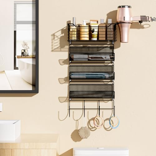 4 Tier Hair Tool Organizer Wall Mount, curling iron holder Basket, Black - color: 5 Tiers Black